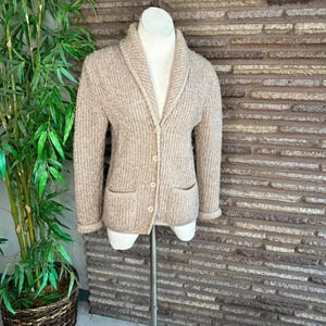 duet Creations Vintage Taupe Ribbed Knit Cardigan Sweater  Made in Hong Kong